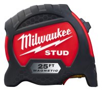 (image for) Milwaukee STUD Series 48-22-9725M Tape Measure, 25 ft L Blade, 1-5/16 in W Blade, Steel Blade, ABS Case, Black/Red Case