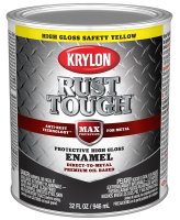 (image for) Krylon Rust Tough K09713008 Rust Preventative Paint, Gloss, Safety Yellow/Sun, 1 qt, 400 sq-ft/gal Coverage Area