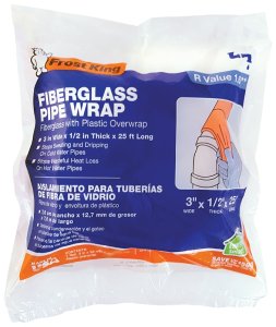 (image for) Frost King SP41X Pipe Wrap Kit, 25 ft L, 3 in W, 1/2 in Thick, 1.6 R-Value, Fiberglass