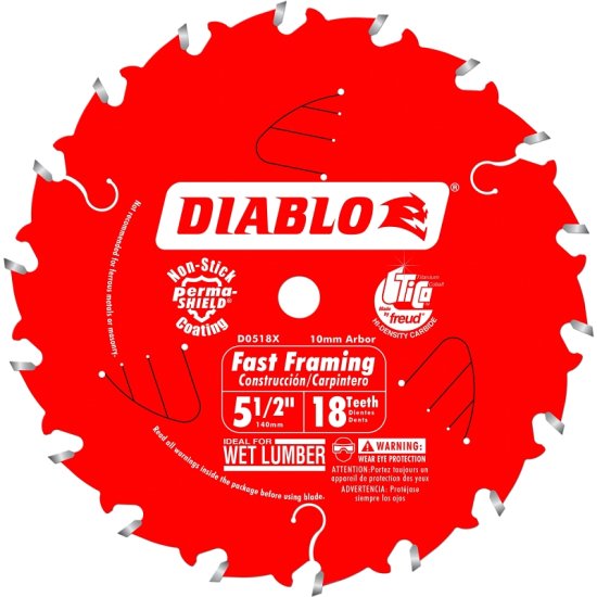 (image for) Diablo D055018WMX Fast Framing Saw Blade, 5-1/2 in Dia, 20 mm Arbor, 18-Teeth
