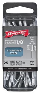 (image for) Arrow RSST1/8 Pop Rivet, Short, 1/8 in Grip, 1/8 in L, Stainless Steel, 25/PK