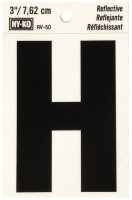(image for) Hy-Ko RV-50/H Reflective Letter, 2-1/2 in W x 4 in H Dimensions, Character: H, 3 in H Character, Black Character, Vinyl