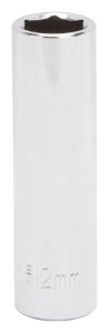 (image for) Vulcan MT6500730 Drive Socket, 12 mm Socket, 3/8 in Drive, 6-Point, Chrome Vanadium Steel, Chrome