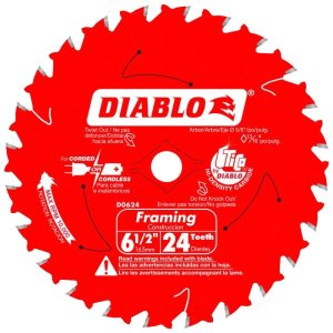 (image for) Diablo D0624A Framing Trim Saw Blade, 6-1/2 in Dia, 5/8 in Arbor, 24-Teeth, Carbide Cutting Edge