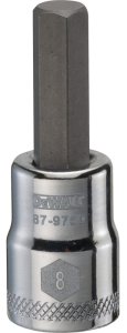 (image for) DEWALT DWMT87975OSP Fractional Hex Bit Socket, 8 mm Tip, 3/8 in Drive, Polished Chrome Vanadium, 1-31/32 in OAL
