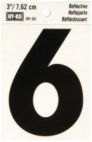 (image for) Hy-Ko RV-50/6 Reflective Sign, Character: 6, 3 in H Character, Black Character, Silver Background, Vinyl