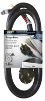 (image for) PowerZone ORR628206 Power Supply Range Cord, 6 8 AWG Cable, 6 ft L, 50 A, 250 V, Black