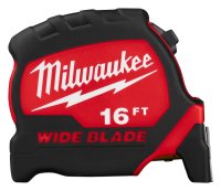 (image for) Milwaukee 48-22-1216 Tape Measure, 16 ft L Blade, 1-3/8 in W Blade, Steel Blade, ABS Case, Black/Red Case