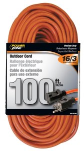 (image for) PowerZone OR501635 Extension Cord, 16 AWG Cable, 5-15P Grounded Plug, 5-15R Grounded Receptacle, 100 ft L, 125 V