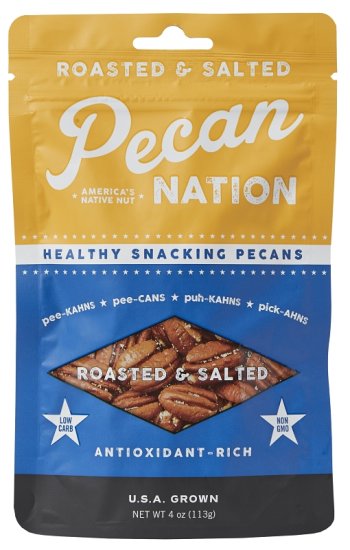 (image for) Pecan Nation PNRS4.8.12 Pecans, 4 oz Pouch, Roasted and Salted