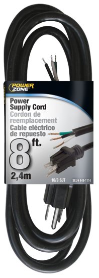 (image for) PowerZone OR010608 Power Cord, 8 ft L, 13 A, 125 V, Black
