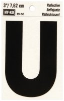 (image for) Hy-Ko RV-50/U Reflective Letter, Character: U, 3 in H Character, Black Character, Silver Background, Vinyl