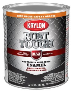 (image for) Krylon Rust Tough K09767008 Rust Preventative Paint, Gloss, Safety Orange, 1 qt, 400 sq-ft/gal Coverage Area