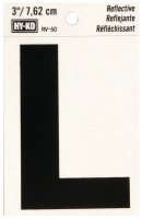(image for) Hy-Ko RV-50/L Reflective Letter, 2-1/2 in W x 4 in H Dimensions, Character: L, 3 in H Character, Black Character, Vinyl