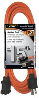 (image for) PowerZone OR501615 Extension Cord, 16 AWG Cable, 5-15P Grounded Plug, 5-15R Grounded Receptacle, 15 ft L, 125 V