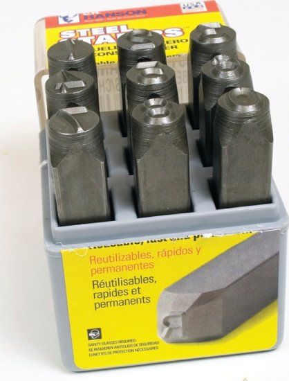 (image for) CH Hanson 20581 Number Stamp Set, 9-Piece, Steel, Specifications: 1/4 in Character, 3/8 x 2-5/8 Shank