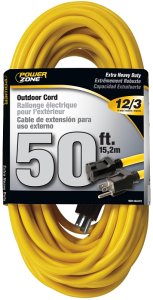 (image for) PowerZone OR500830 Extension Cord, 12 AWG Cable, 50 ft L, 125 V, Yellow