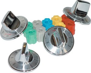 (image for) Camco USA 00903 Burner Knob Kit, Includes: Adapter, Dials, Inserts and (4) Chrome Knobs