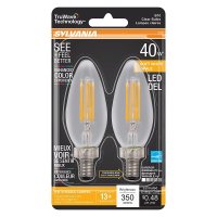 (image for) Sylvania 40794 Natural LED Bulb, Decorative, B10 Blunt Tip Lamp, 40 W Equivalent, E12 Lamp Base, Dimmable, Clear