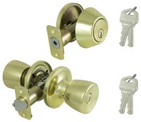 (image for) ProSource BS721BRA4F Deadbolt and Entry Lockset, Turnbutton Lock, Tulip Design, Polished Brass, 3 Grade, Brass