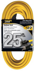 (image for) PowerZone OR500825 Extension Cord, 12 AWG Cable, 25 ft L, 125 V, Yellow