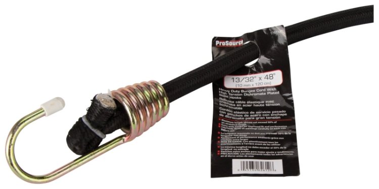 (image for) ProSource FH64085-1 Stretch Cord, 10 mm Dia, 48 in L, Polypropylene, Black, Hook End