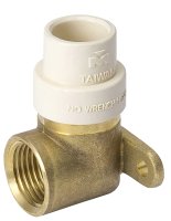 (image for) B & K 440-030NL Drop Ear Pipe Elbow, 1/2 in, FIP x Solvent, 90 deg Angle, Brass/CPVC