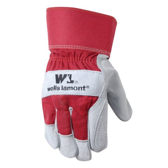 (image for) Wells Lamont 4050 Gloves, Double Palm, Men's, One-Size, Wing Thumb, Safety Cuff, Gray/Orange/Red