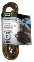(image for) PowerZone OR670606 Extension Cord, 16 AWG Cable, 6 ft L, 125 V, Brown