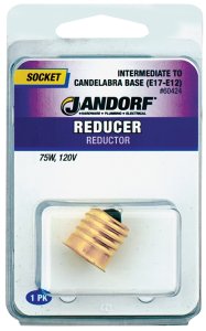 (image for) Jandorf 60424 Socket Reducer, E17 Intermediate to E12 Candelabra Base, 75 W, Brass, Gloss