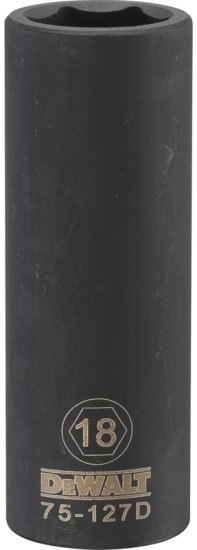 (image for) DEWALT DWMT75127OSP Deep Impact Socket, 18 mm Socket, 1/2 in Drive, 6-Point, Vanadium Steel, Chrome Plated
