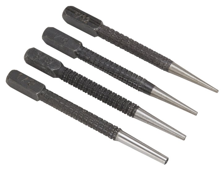 (image for) Vulcan JLO-048 Nail Punch Set 4Pc, 4-Piece, Alloy Steel, Blackened, Black