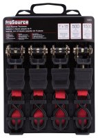 (image for) ProSource FH64069 Tie-Down, 1 in W, 15 ft L, Polyester Webbing, Metal Ratchet, Red, 500 lb, S-Hook End Fitting