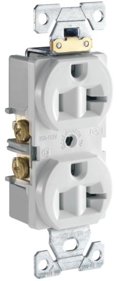 (image for) Eaton Cooper Wiring CR20W Duplex Receptacle, 2 -Pole, 20 A, 125 V, Side Wiring, NEMA: 5-20R, White