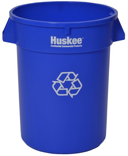 (image for) Continental Commercial Huskee 3200-1 Recycling Receptacle, 32 gal, Plastic, Blue, 22 in Dia x 27-3/8 in L Dimensions