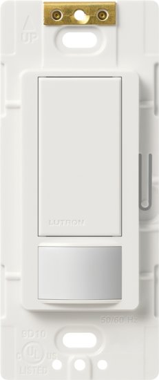 (image for) Lutron Maestro MS-OPS2H-WH Sensor Switch, 2 A, 120 V, 1-Pole, Motion Sensor, 180 deg Sensing, 30 ft Sensing, White