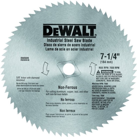 (image for) DEWALT DW3329 Saw Blade, 7-1/4 in Dia, 5/8 in Arbor, 68-Teeth, Steel Cutting Edge