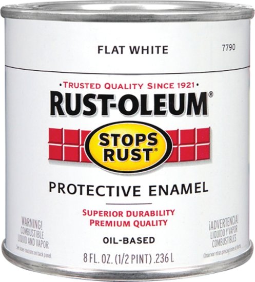 (image for) Rust-Oleum Stops Rust 7790730 Enamel Paint, Oil, Flat, White, 0.5 pt, Can, 50 to 110 sq-ft/qt Coverage Area