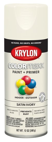 (image for) Krylon K05567007 Enamel Spray Paint, 12 oz Can, 25 sq-ft Coverage Area, Acrylic Base, Satin, Ivory