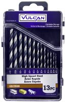 (image for) Vulcan 242790OR Plastic Case Drill Bit Set, 13-Piece, High-Speed Steel, Black Oxide/Polished