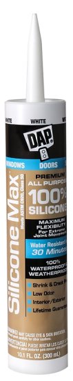 (image for) DAP SILICONE MAX 08790 Silicone Sealant, White, 24 hr Curing, -35 to 120 deg F, 10.1 fl-oz Cartridge/Tube