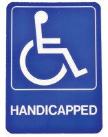 (image for) Hy-Ko D-17 Graphic Sign, Rectangular, HANDICAPPED, White Legend, Blue Background, Plastic, 5 in W x 7 in H Dimensions