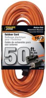 (image for) PowerZone OR501630 Extension Cord, 16 AWG Cable, 5-15P Grounded Plug, 5-15R Grounded Receptacle, 50 ft L, 125 V