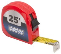 (image for) Vulcan 62-7.5X25-R Rule Tape, 25 ft L Blade, 1 in W Blade, Steel Blade, ABS Plastic Case, Red Case