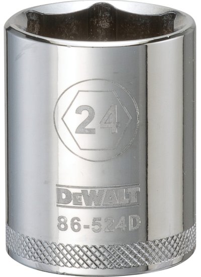 (image for) DEWALT DWMT86524OSP Drive Socket, 24 mm Socket, 1-9/16 in OAL, 1/2 in Drive, 6-Point, Vanadium Steel, Polished Chrome