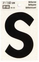 (image for) Hy-Ko RV-50/S Reflective Letter, 2-1/2 in W x 4 in H Dimensions, Character: S, 3 in H Character, Black Character, Vinyl