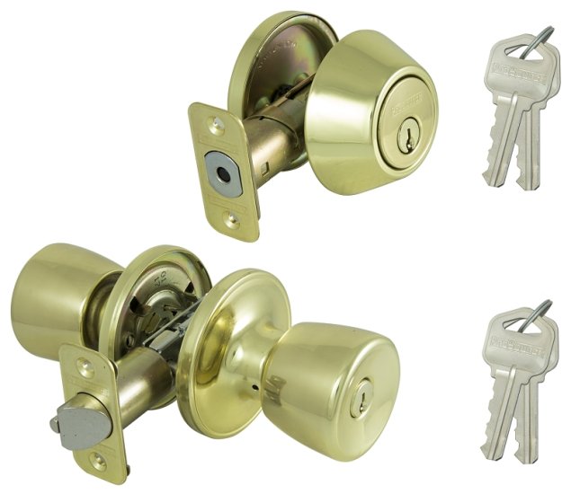 (image for) ProSource BS721BRA4F Deadbolt and Entry Lockset, Turnbutton Lock, Tulip Design, Polished Brass, 3 Grade, Brass