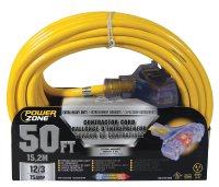 (image for) PowerZone ORP611830 Contractor Cord, 12 AWG Cable, 50 ft L, 15 A, 125 V, Yellow