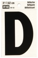 (image for) Hy-Ko RV-50/D Reflective Letter, 2-1/2 in W x 4 in H Dimensions, Character: D, 3 in H Character, Black Character, Vinyl