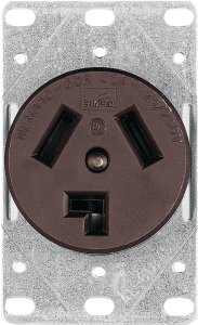 (image for) Eaton Cooper Wiring 38B-BOX Power Receptacle, 3 -Pole, 125/250 V, 30 A, NEMA: NEMA 10-30R, Brown